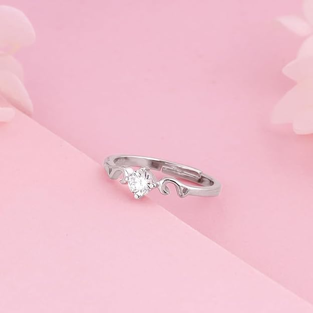 925 Sterling Silver Zircon Beachy Waves Ring For Women, Adjustable - Gift for Her (Certificate of Authenticity & 925 Stamp)