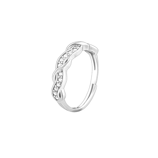 Silver Zircon Winding Wave Ring, Adjustable | Gifts for Women and Girls | With Certificate of Authenticity and 925 Stamp