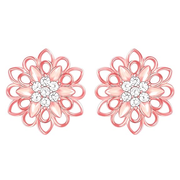925 Silver Rose Gold Blooming Flower Stud Earrings| Drops to Gift Women & Girls