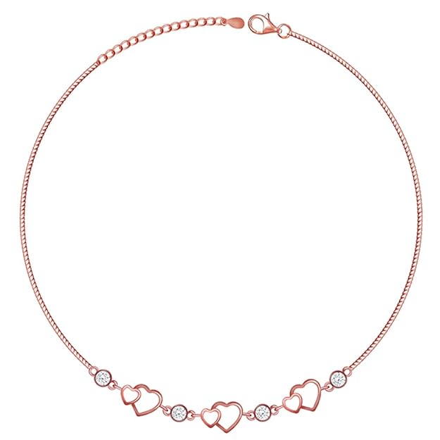925 Silver 18k Gold Plated Rose Gold Zircon Studded Black Bead Anklet (Single) | Gifts for Women & Girls