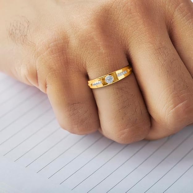 Men’s Gold-Tone Circle & Bar Diamond Accent Ring | Gift for Brother, Husband | Gift for Men & Boys