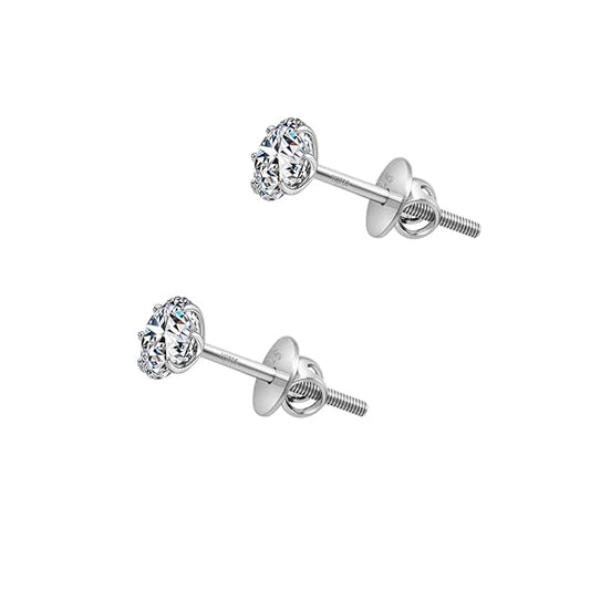 925 Silver Solitaire Screwback Stud Earrings | 925 Sterling Silver & Round Brilliant Cubic Zirconia Tops for Men Women