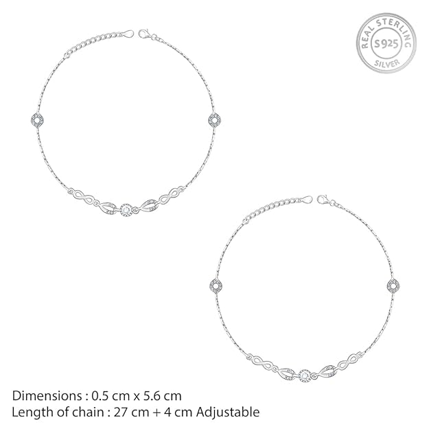 925 silver Infinity Zirconia Anklets (Single) | Gifts for Women and Girls (Single)