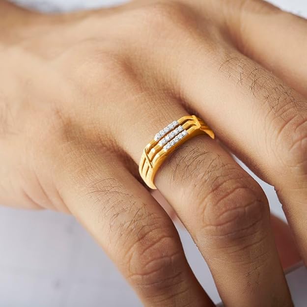 Men’s Triple Row Diamond Accent Gold Ring | Gift for Men and Boys