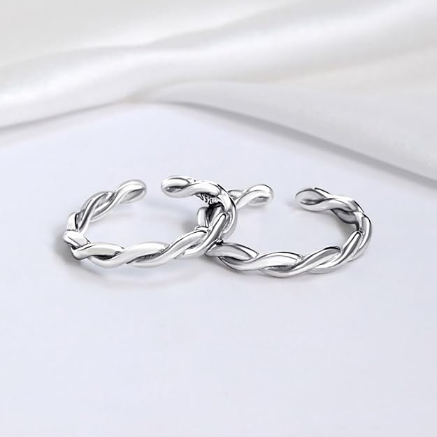 925 Sterling Silver Toe Rings Pair | Size Adjustable | Gift for Women and Girls