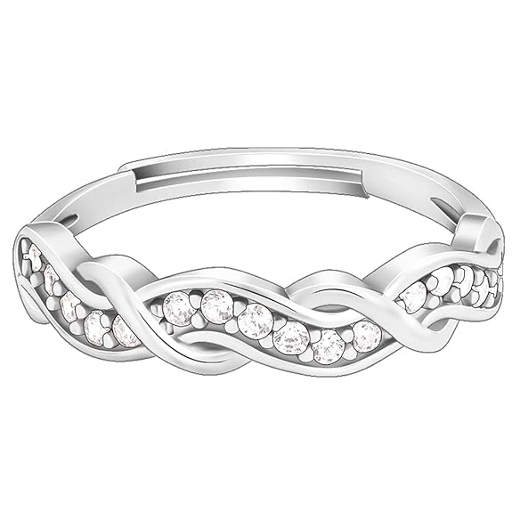 Silver Zircon Winding Wave Ring, Adjustable | Gifts for Women and Girls | With Certificate of Authenticity and 925 Stamp