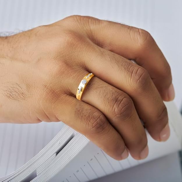 Men’s Gold-Tone Circle & Bar Diamond Accent Ring | Gift for Brother, Husband | Gift for Men & Boys