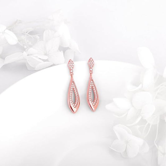 925 Silverrose Gold Halo Drop Earrings | Gifts For Girlfriend  | Gifts For Women & Girls