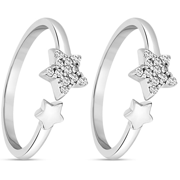 925 Pure Silver Cubic Zirconia CZ Star Design Toe Rings for Women | Stylish Silver Jewellery | Gift for Women & Girls