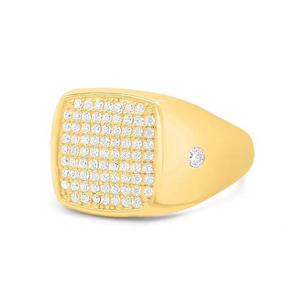925 Sterling Silver Contemporary Ring | Gold Plated Shimmering Cubic Zirconia 's Gift Ideas-Men Ring