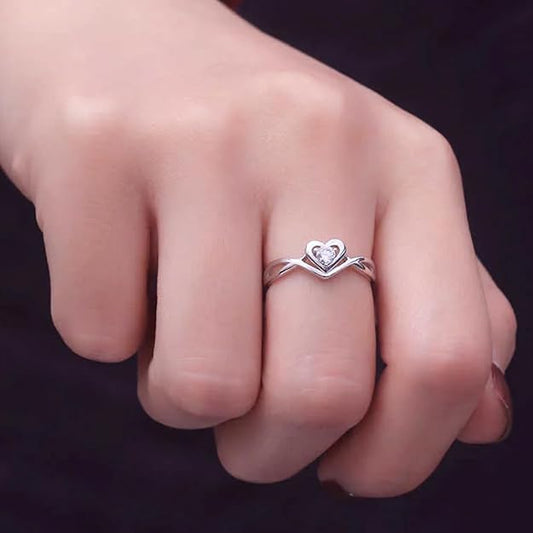 Women Fashion Jewellery 925 Sterling Silver Solitaire Style Adjustable Heart Finger Ring with Cz Stone For Girls and Women