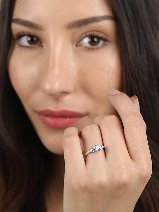 Sterling Silver Cute Ring with Adjustable Band | Rhodium Plated, Swiss Zirconia | Gift for Women & Girls