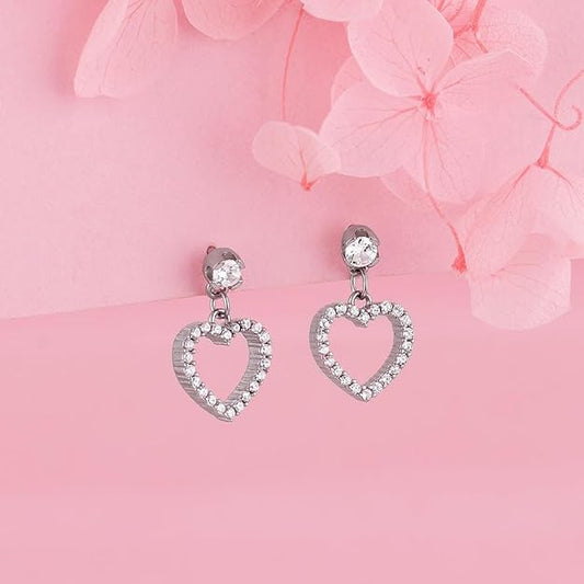 925 Silver Small Heart Drop Earrings Danglers studs | Gifts for Women & Girls