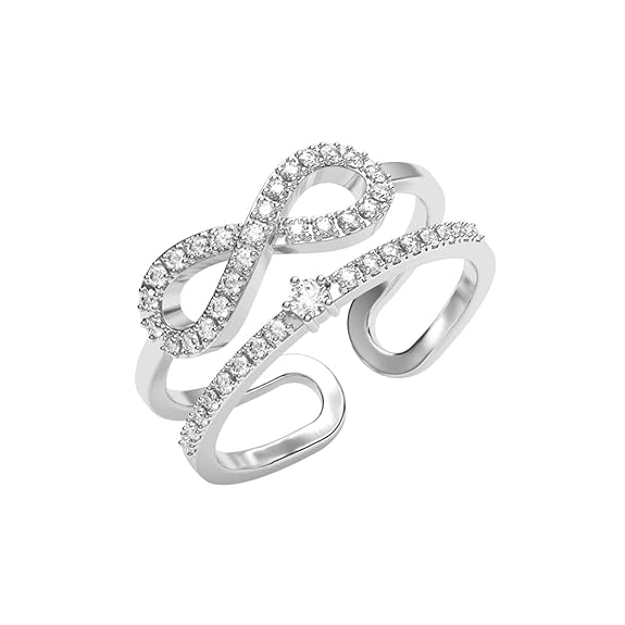 925 Sterling Silver Talia Double Banded studded Infinity Finger Ring | Size Adjustable
