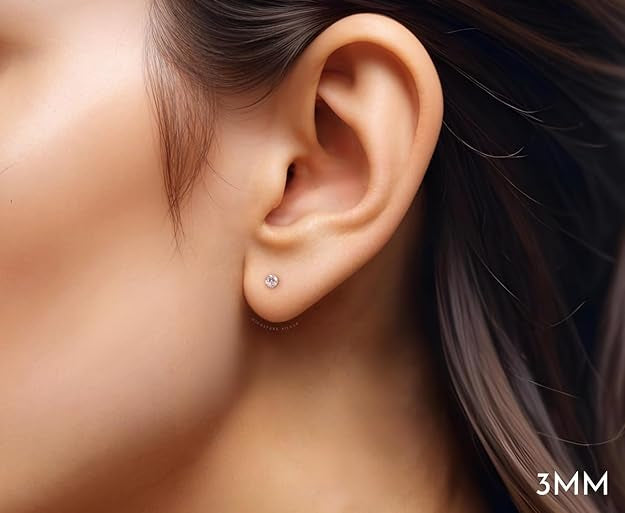 925 Silver Solitaire Screwback Stud Earrings | 925 Sterling Silver & Round Brilliant Cubic Zirconia Tops for Men Women