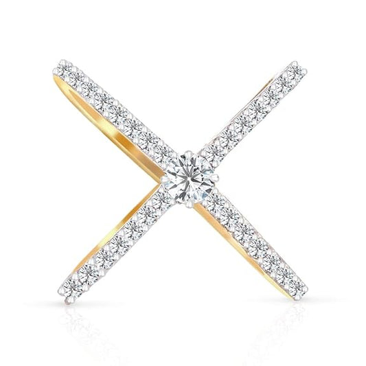 Gold & Diamond Simulant X-Crossover Ring | 925 Sterling Silver