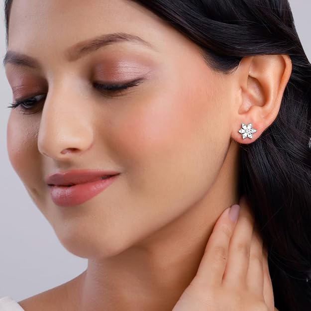 925 Silver Flowery Snowflake Studs| studs to Gift Women & Girls | With Certificate of Authenticity and 925 Stamp