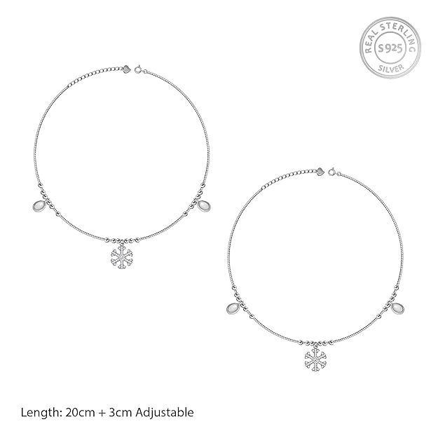 925 Silver Zircon Snowflake Anklet, (Single) Gifts for Girlfriend, Gifts for Women & Girls