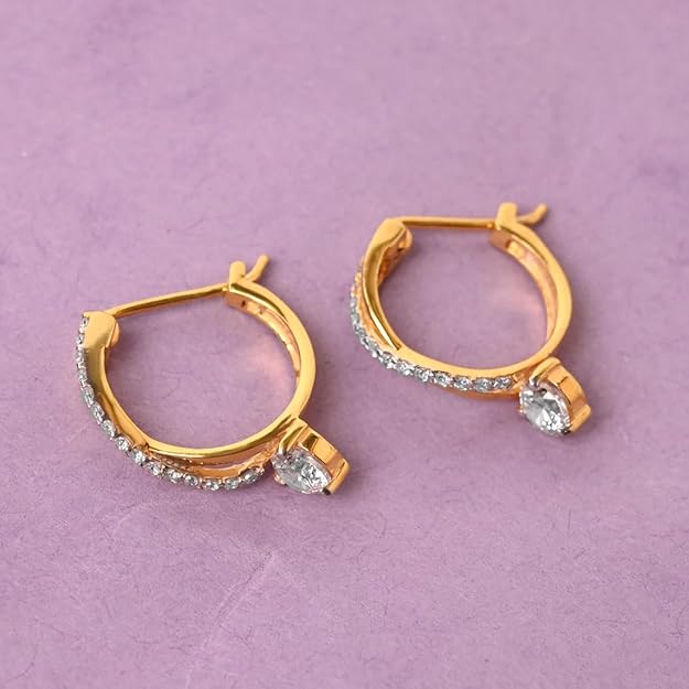 925 Sterling Silver Twisted Hoop Bali Earrings | Gold Rhodium Plated, Swiss Zirconia | Gift for Women & Girls