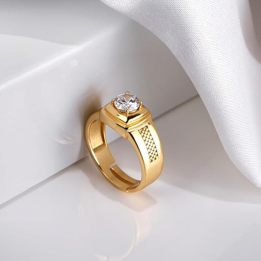 925 Sterling Silver Gold Plated Solitaire Ring | Gift for Men & Boys