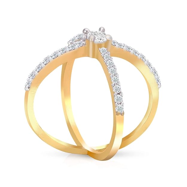 Gold & Diamond Simulant X-Crossover Ring | 925 Sterling Silver