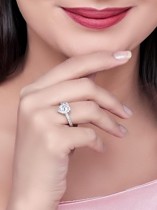 925 Sterling Silver Valentine Day Gift Cubic Zirconia Finger Ring For Women And Girls| With Authenticity Certificate, 925 Stamp