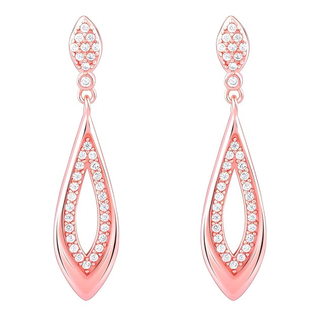 925 Silverrose Gold Halo Drop Earrings | Gifts For Girlfriend | Gifts For Women & Girls