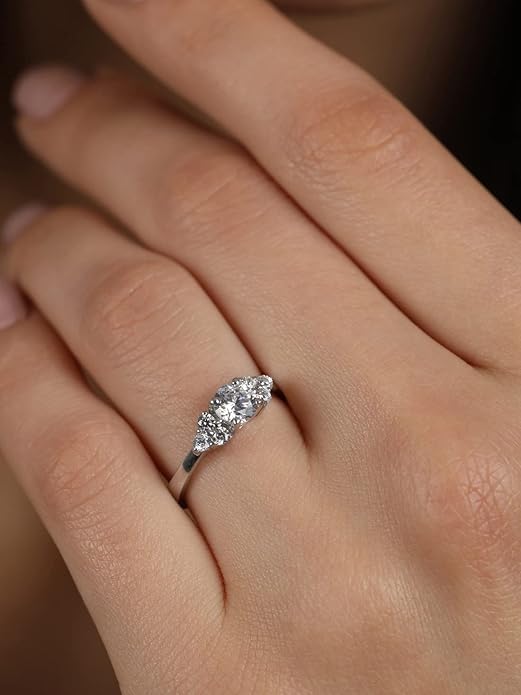 Sterling Silver Cute Ring with Adjustable Band | Rhodium Plated, Swiss Zirconia | Gift for Women & Girls