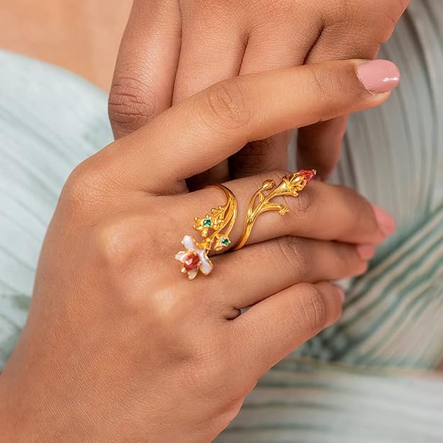 Caratlane Matchmaking Maasi Ring In Gold Plated 925 Silver | Intricate floral and vine pattern