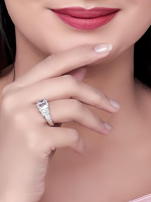 925 Sterling Silver Cubic Zirconia Finger Ring For Women And Girls | with Authenticity Certificate, 925 Stamp