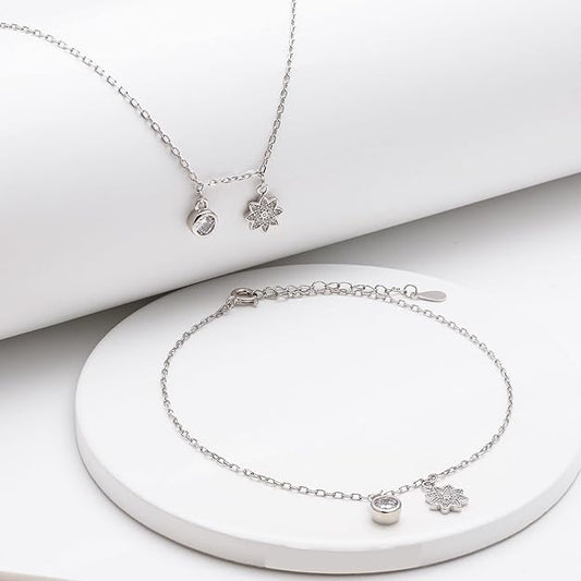 925 Silver Floral Charm Anklet, (Single) Gifts for Girlfriend, Gifts for Women & Girls| With Certificate of Authenticity and 925 Stamp