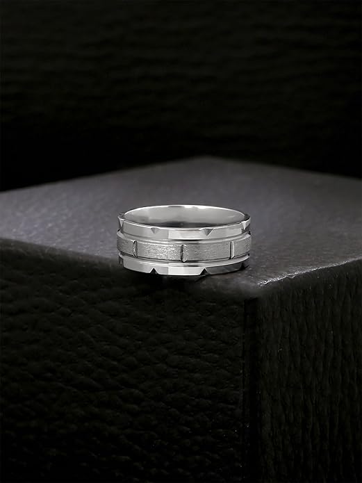 Men’s Brushed Silver Tungsten Carbide Ring | 925 Sterling Silver Boaz Band Ring | Size Adjustable | Gift for Men & Boys