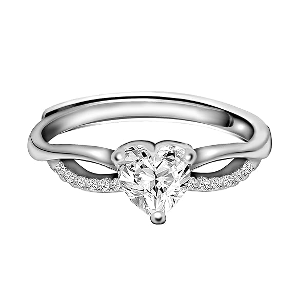 925 Sterling Silver Heart-Cut Diamond Solitaire Ring