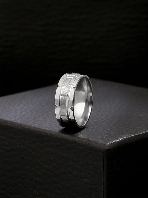 Men’s Brushed Silver Tungsten Carbide Ring | 925 Sterling Silver Boaz Band Ring | Size Adjustable | Gift for Men & Boys