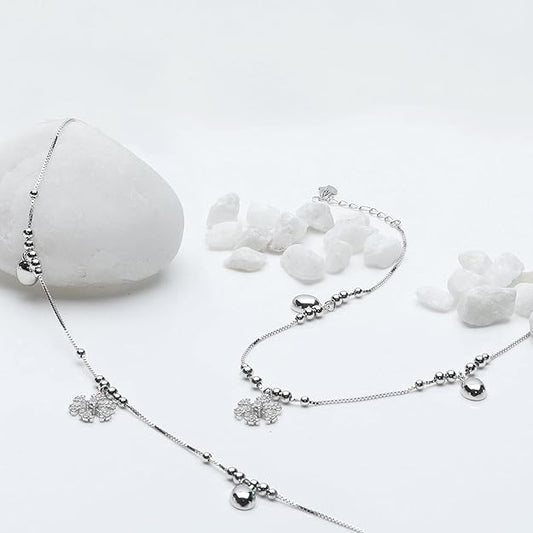 925 Silver Zircon Snowflake Anklet, (Single) Gifts for Girlfriend, Gifts for Women & Girls