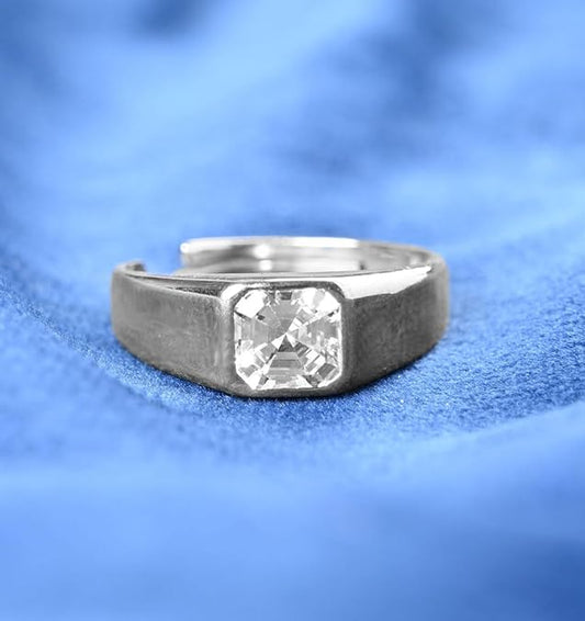 925 Sterling Silver Noel Asscher Solitaire Men Ring | Size Adjustable | Gift for Men & Boys
