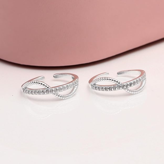 925 Sterling Silver CZ Toe Ring for Women | BIS Hallmarked Traditional Classic Cubic Zirconia Toe Rings | Elegant and Comfortable Toering Jewelry Gift