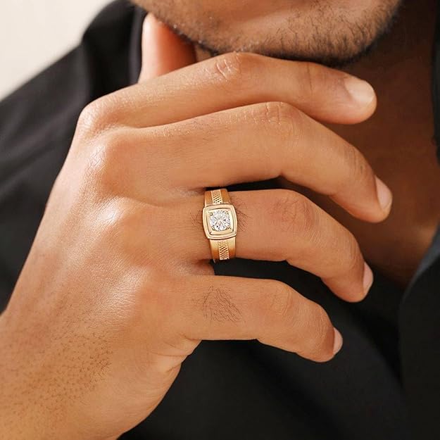 925 Sterling Silver Gold Plated Solitaire Ring | Gift for Men & Boys