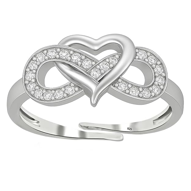 925 Silver Rings for Women Pure Silver - Heart Infinity Rings for Girls Stylish