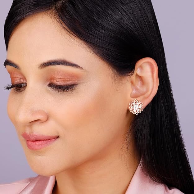 925 Silver Rose Gold Blooming Flower Stud Earrings| Drops to Gift Women & Girls