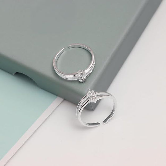 925 Sterling Silver Double Band CZ Toe Rings – Adjustable (Set of 2)