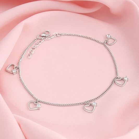 925 Silver Small Heart Charm Anklet, (Single) Gifts for Girlfriend, Gifts for Women & Girls
