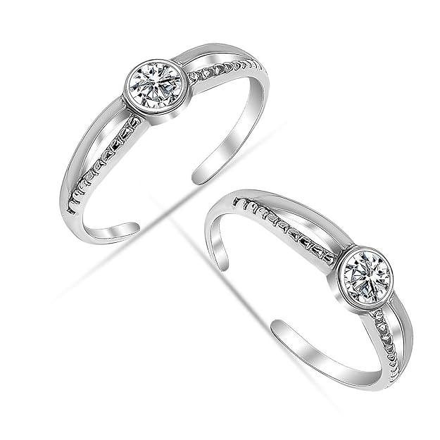 925 Sterling Silver CZ Toe Ring for Women | BIS Hallmarked Traditional Classic Cubic Zirconia Toe Rings | Elegant and Comfortable Toering Jewelry Gift