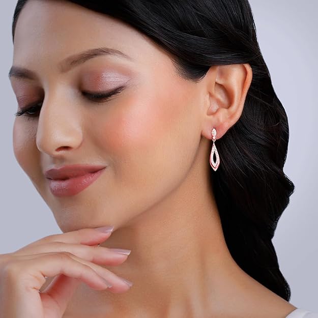 925 Silverrose Gold Halo Drop Earrings | Gifts For Girlfriend | Gifts For Women & Girls