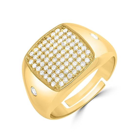 925 Sterling Silver Contemporary Ring | Gold Plated Shimmering Cubic Zirconia 's Gift Ideas-Men Ring
