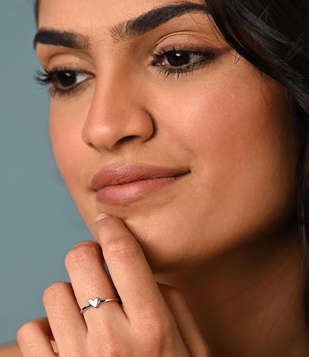 925 Sterling Silver Minimal Heart Finger Ring | Size Adjustable