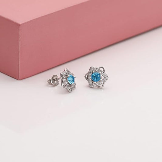 925 Silver Aqua Blue Star Earrings | Gifts for Girlfriend, Gifts for Women and Girls