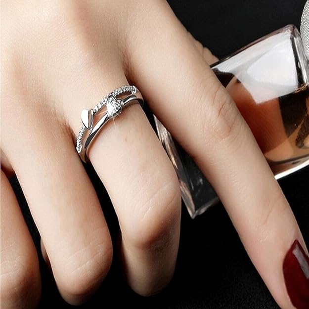 925 Sterling Silver Women's Ring | Double Heart Adjustable Ring