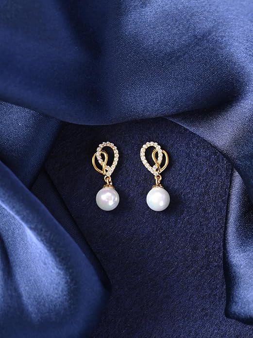 925 Sterling Silver Pearl Interlocked Earrings | Gold Plated, Swiss Zirconia