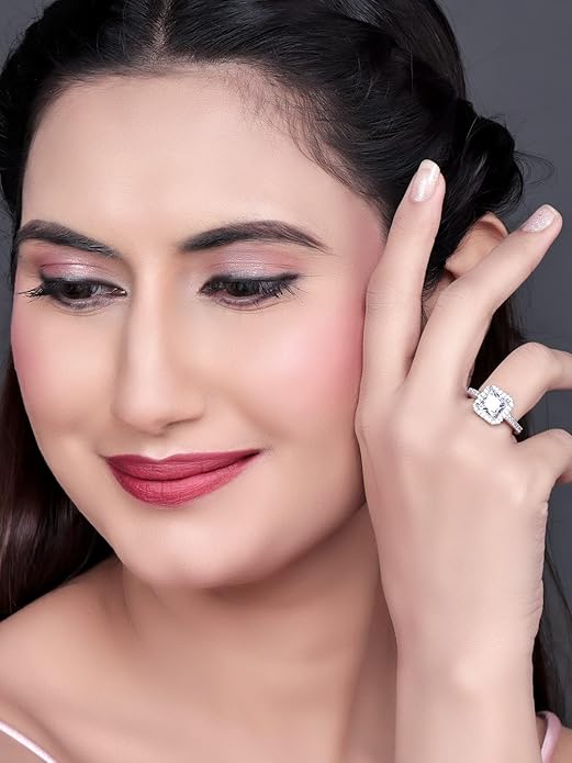 925 Sterling Silver Cubic Zirconia Finger Ring For Women And Girls